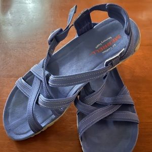 MERRELL TERRAN ARI LATTICE LEATHER SANDALS WOMENS SIZE 7 BAJA BLUE RETAIL $80